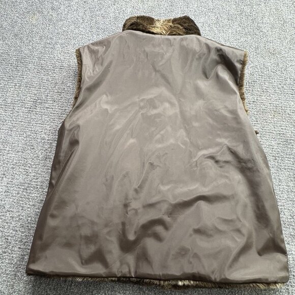 Giacca Gallery Vest Women’s Large Brown Faux Mink Fur Reversible Zip Mob Wife - Picture 6 of 12